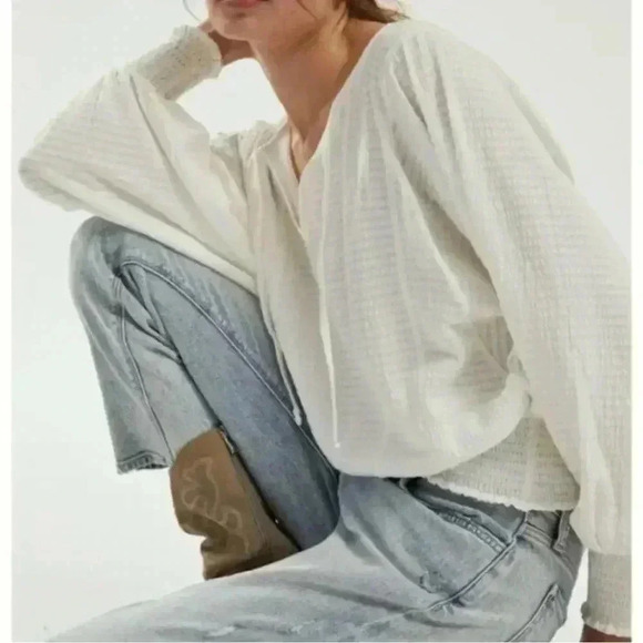 Anthropologie Tops - Anthropologie Rebecca Dolman Sleeve Smocked Hem Top Size S